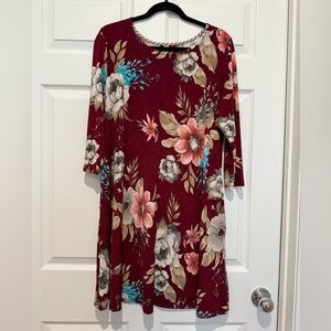 Honeyme Burgundy Floral Dress